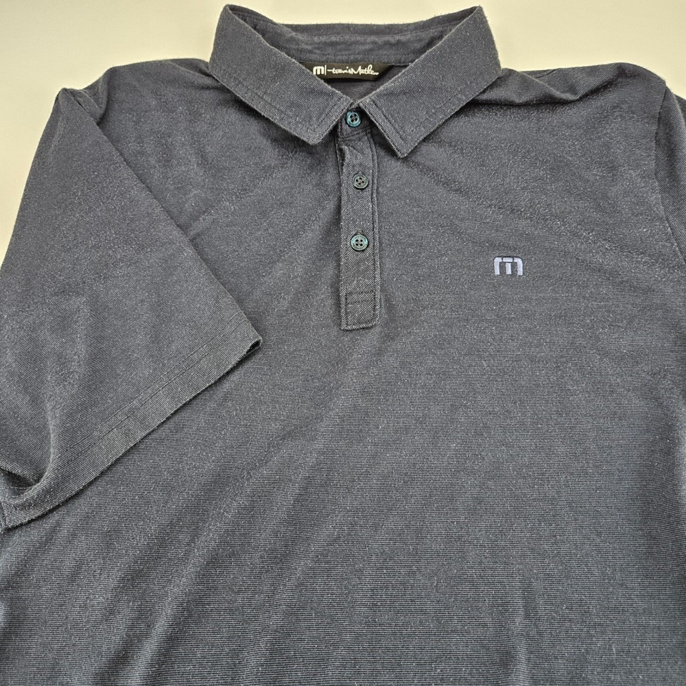 TravisMathew Mens XL Navy Blue Heather Pima Cotton Blend Short Sleeve Polo Shirt